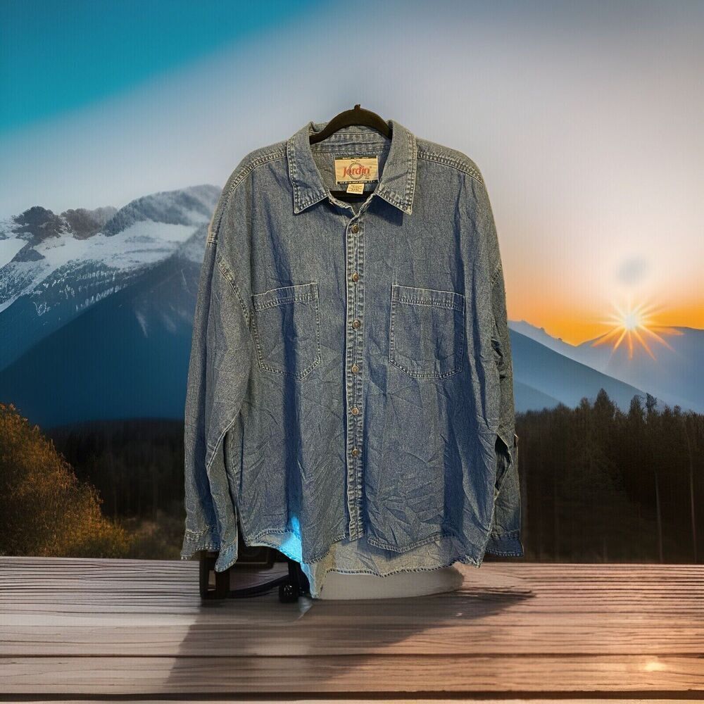 Vintage Jordin USA BlueDenim Button Up Shirt Western Cowboy Punk Men XXXL Casual